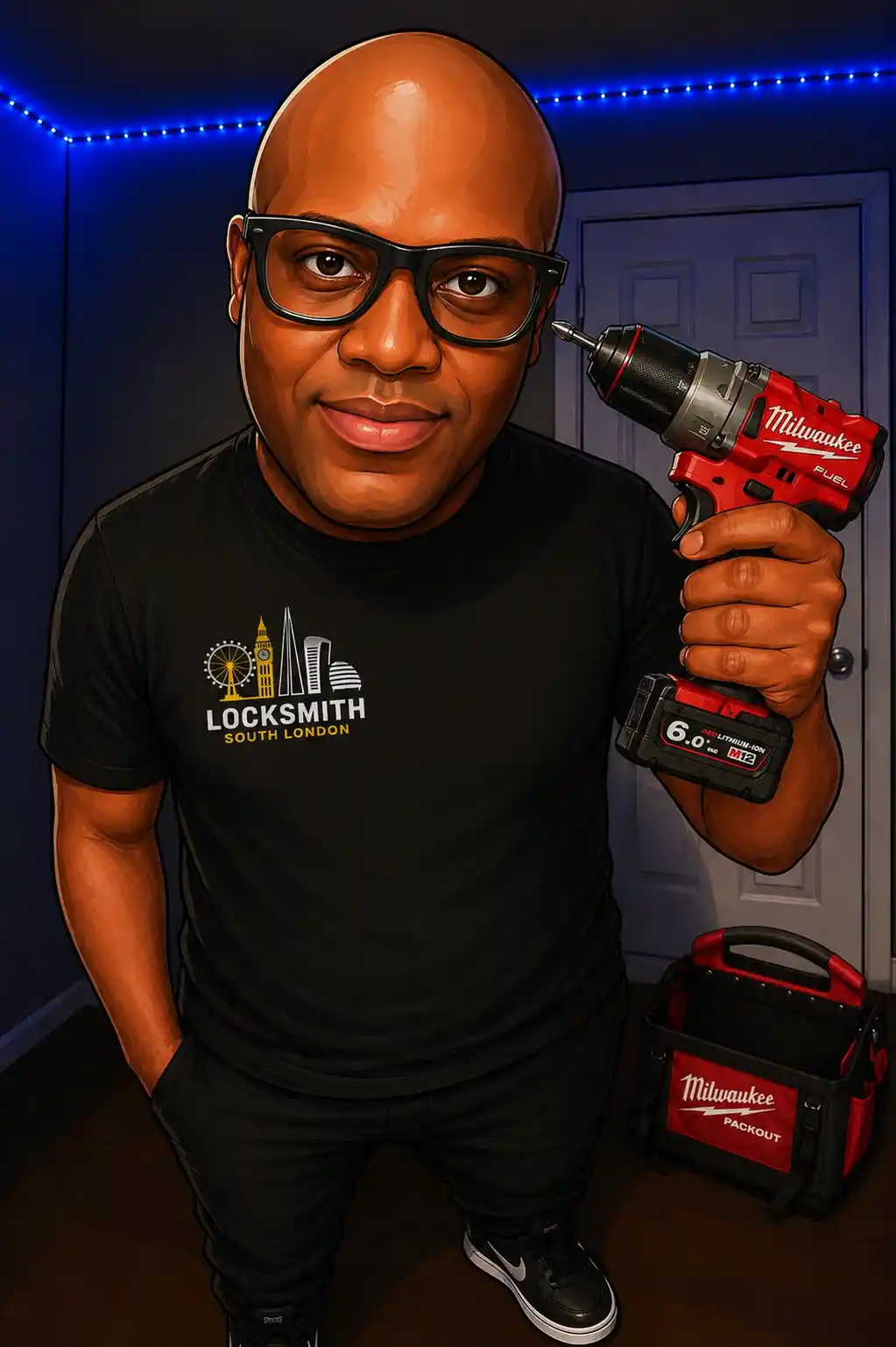 Locksmith South London cartoon mascot illustration