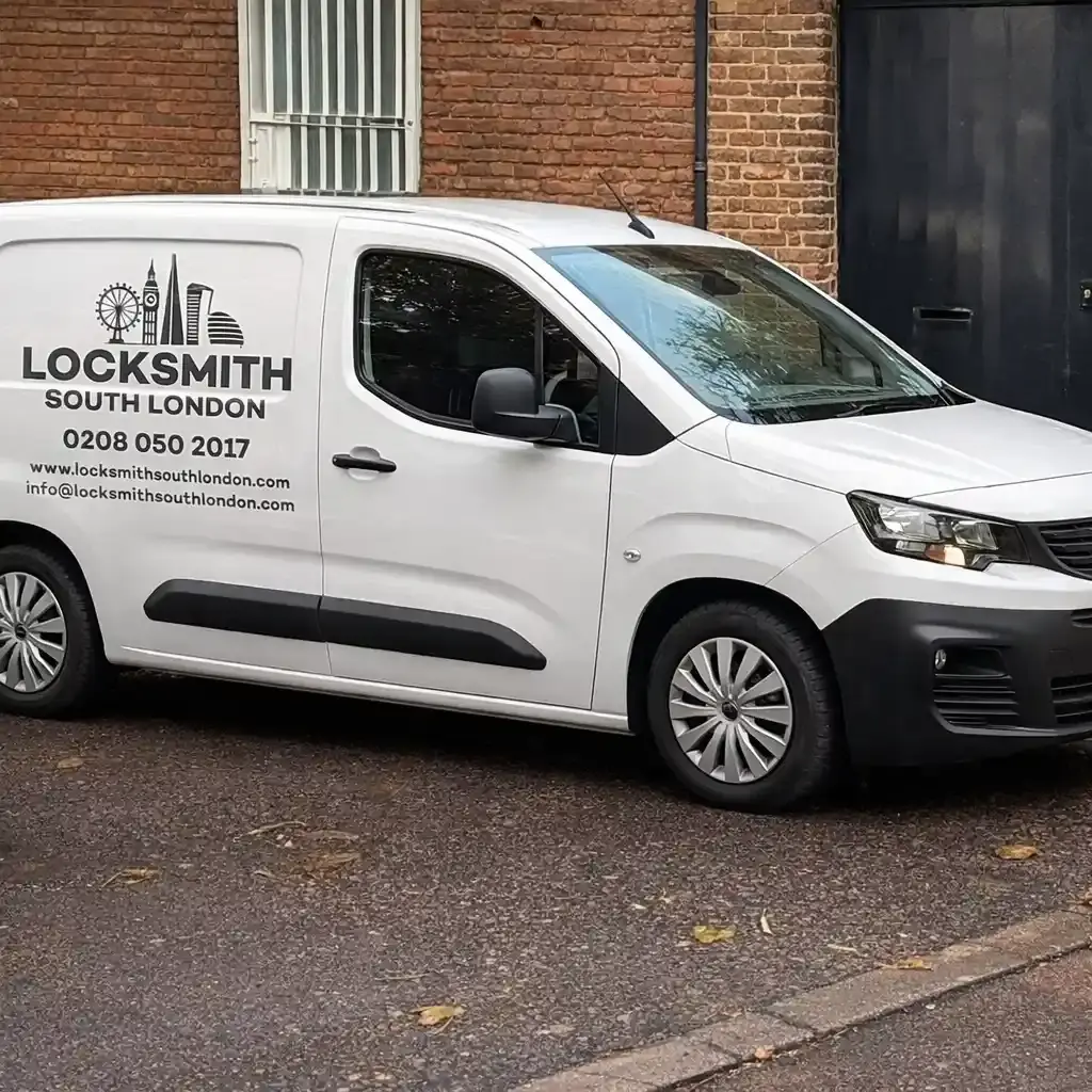 Lock change Wandsworth SW18 — Locksmith South London branded service van pre-booked at customer's door