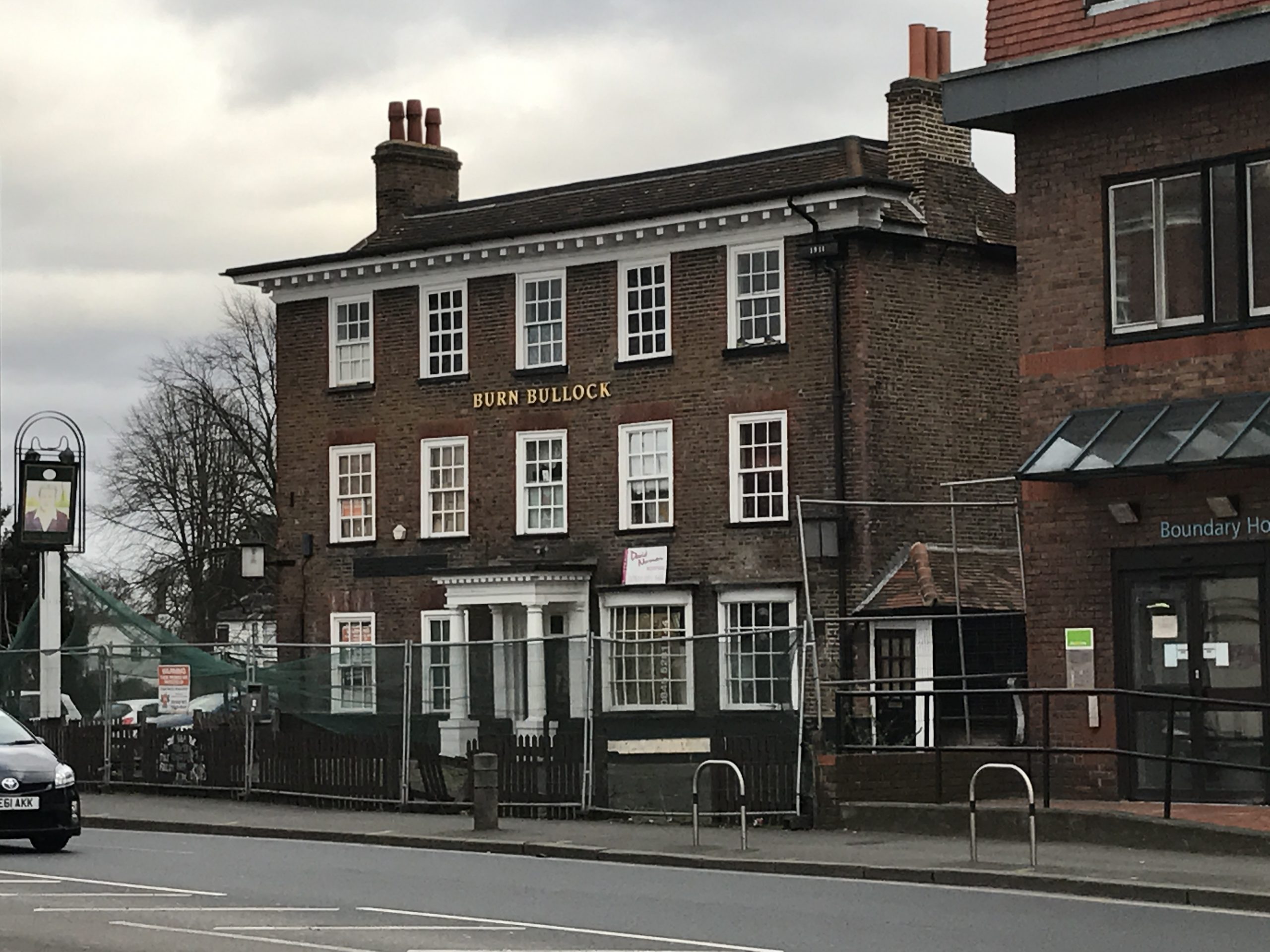 The Burn Bullock, a historic brick coaching inn on Mitcham Cricket Green CR4 - Locksmith South London