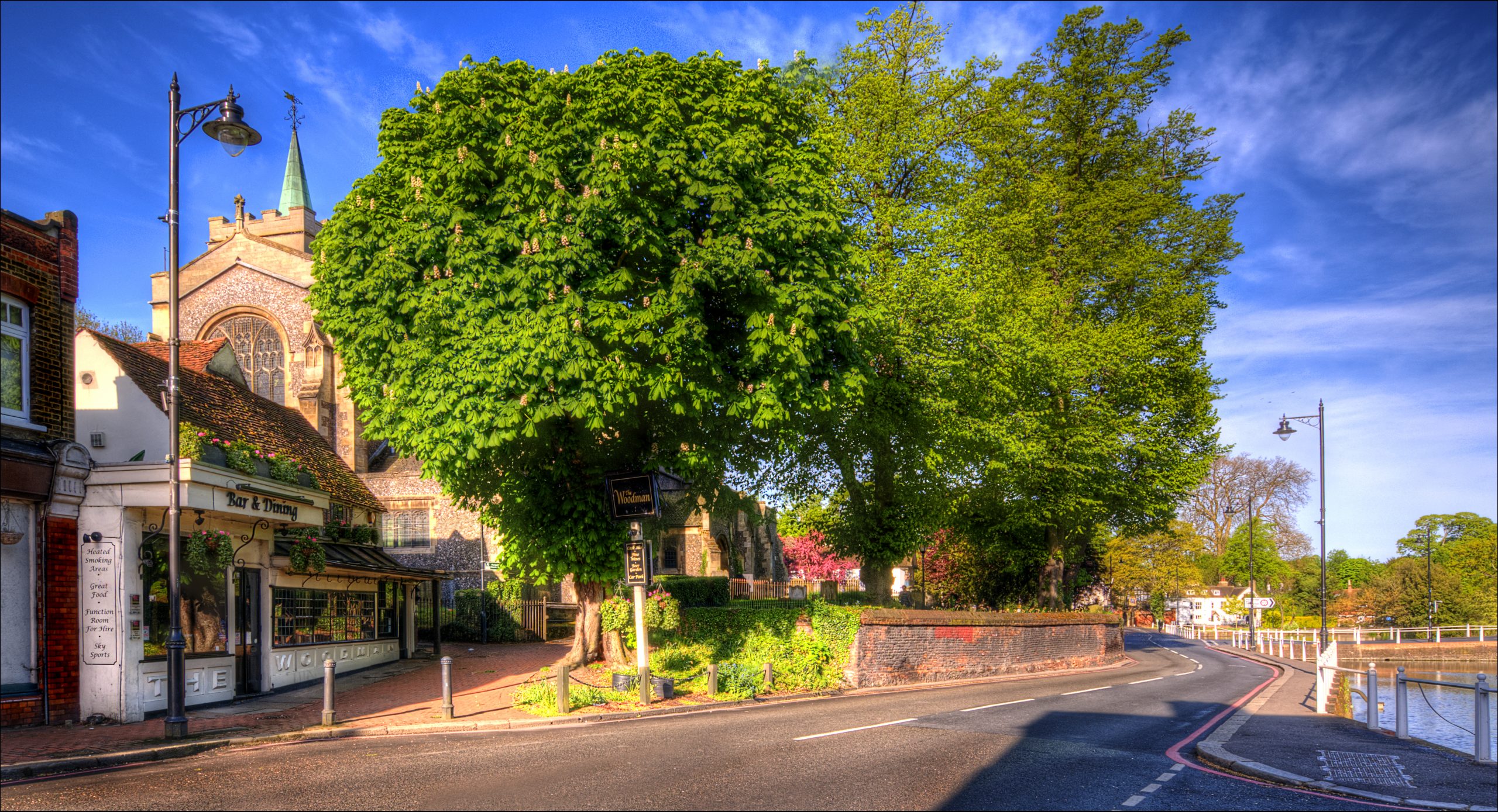 Carshalton Village street with All Saints Church and period buildings, Carshalton SM5