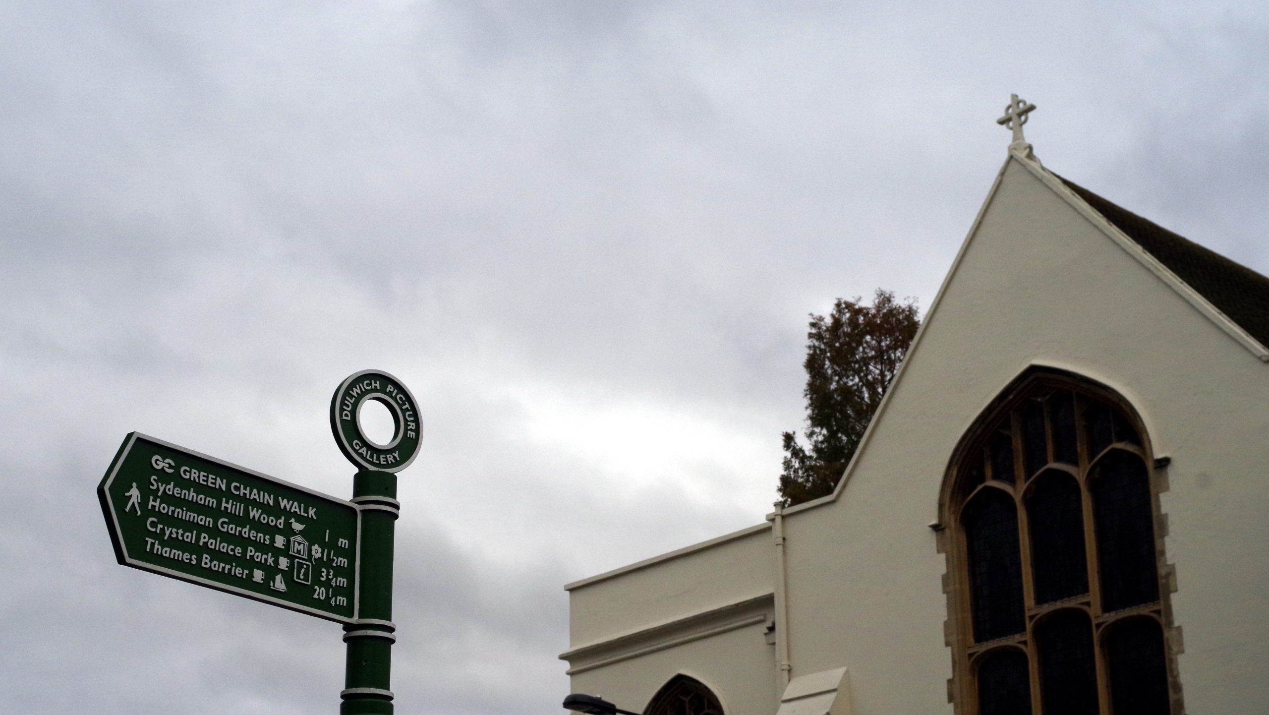 Christ's Chapel of God's Gift and Dulwich Picture Gallery signpost, West Dulwich SE21