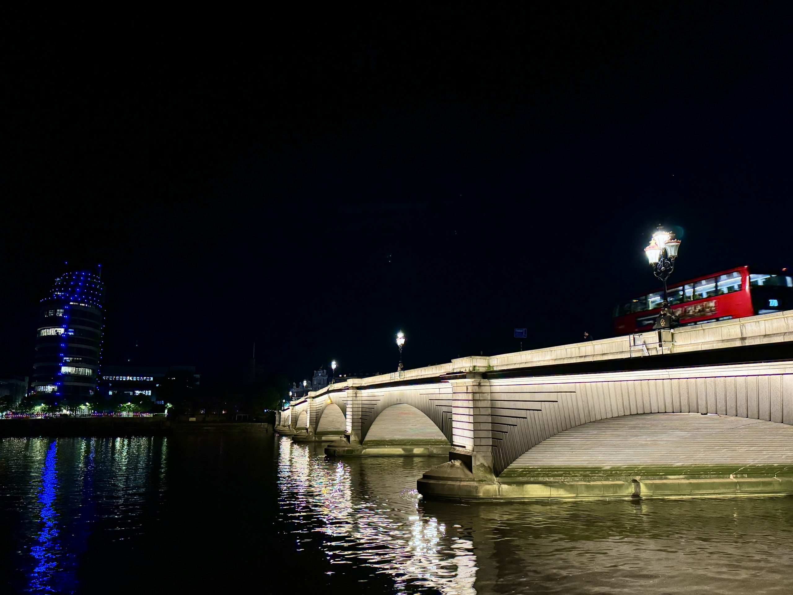 Putney Bridge lit up at night over the River Thames, Putney SW15