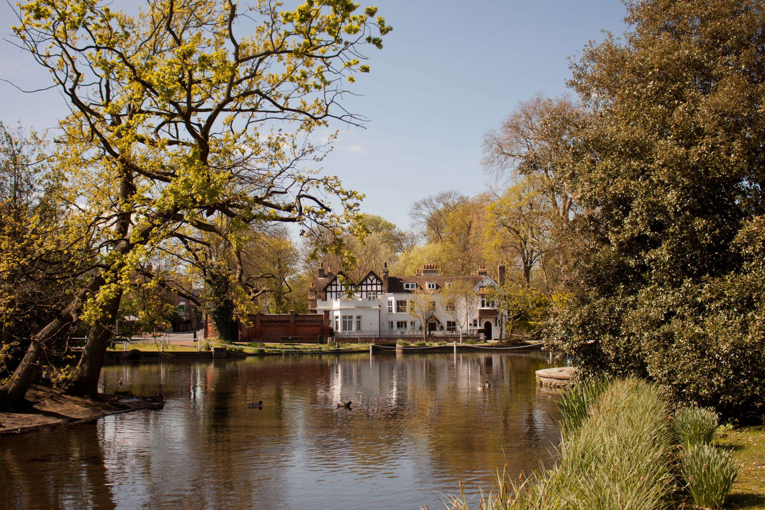 Honeywood House, a period Tudor-revival building beside Carshalton Ponds, Carshalton SM5