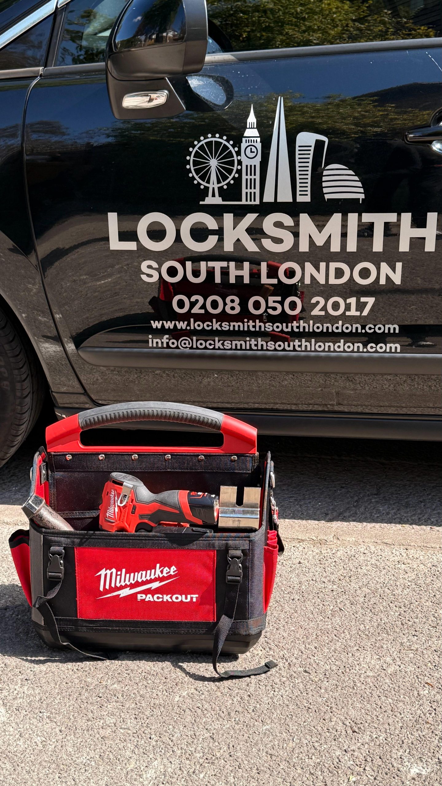Locksmith South London branded emergency van and tool kit covering South London 8am–8pm, 7 days a week